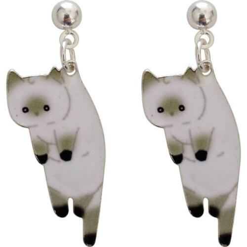 JIOFREE Korea Style Top Quality black white Cartoon cat pattern Clip on Earrings Without Piercing for Girl Party Best Jewelry