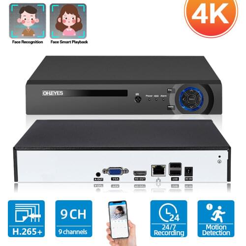 Face Detection H.265 8 Channel NVR 4K Network Video Recorder 9CH CCTV Video Surveillance Recorder For IP Camera 4K 8CH NVR 5MP