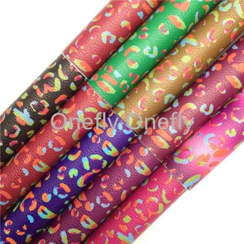 Onefly Leopard Printed Synthetic Leather, 1.2MM Litchi Faux Leather Sheets For Bow DIY handbags shoes FZ037