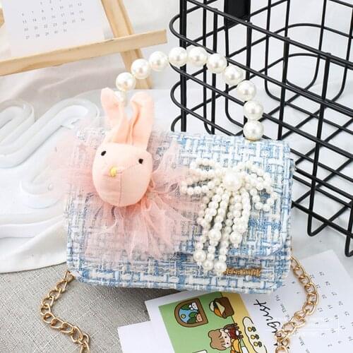 2021 Brand New Little Girls Handbag Lightweight Crossbody Purse Rabbit Pearl Clutch with Chain Strap Children Handbag