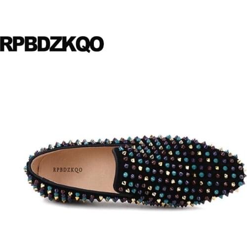 Party 2021 Runway Loafers Real Leather Nubuck Shoes Men Plus Size 46 Stud Rivet Brand Square Toe Black Spike Genuine Suede 47