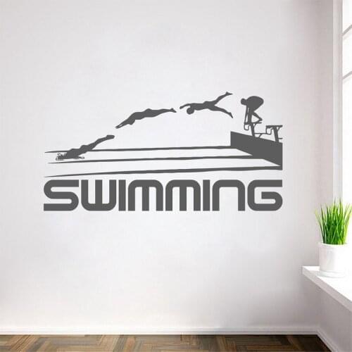 Swimming Quotes Sport Series Art Vinyl Wall Stickers Swim Athletes Jumping Silhouettes Special Designed Wall Decals Mural