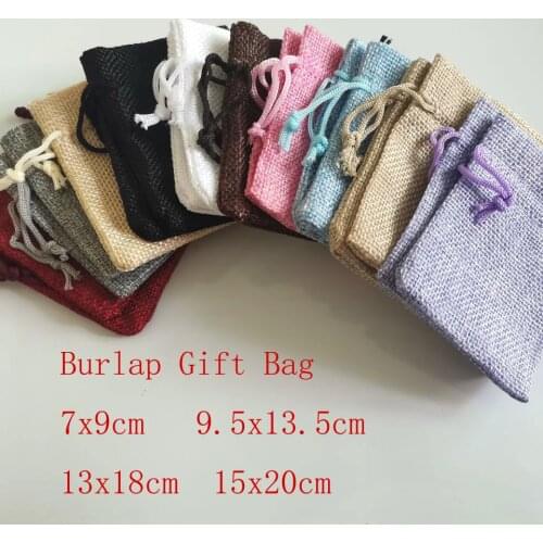 100pcs Vintage Natural Burlap Gift Bag Linen Jute Drawstring Bag Jewelry Packing Pouches Sachet Christmas Party Gift Bags