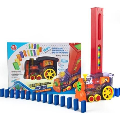 Fun puzzle building block toy electric domino train automatic licensing DIY dominoes toy set gift for children