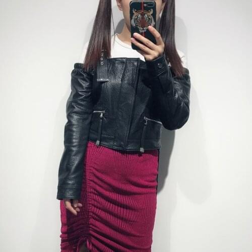 Ladies real leather jacket women genuine leather jacket