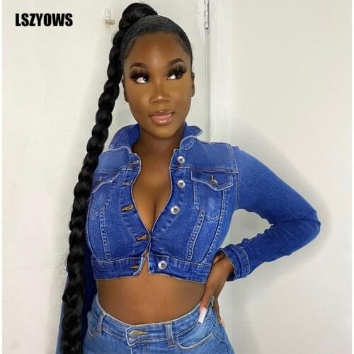 2021 Spring Cropped Denim Jacket Women Button Up Long Sleeve Casual Jean Jacket Streetwear Women Bomber Coat Female Outwear Tops