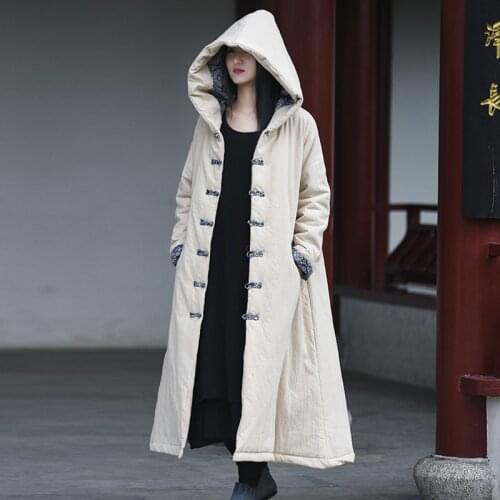 Johnature Women Chinese Style Hooded Parkas Thick Warm Cotton Linen Coats 2020 Winter New A-Line Vintage Original Female Parkas