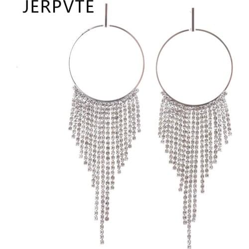 JERPVTE Special Design Crystal Chain Tassel Statement Earrings Fashion Jewelry Women Gift Luxury Wedding Drop Dangle Earrings