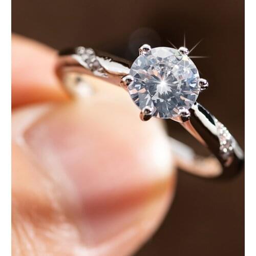 Aphseem New Trendy Six Claw Cubic Zirconia Wedding Engagement Rings For Women Silver Color Crystal Elegant Female Rings Jewelry