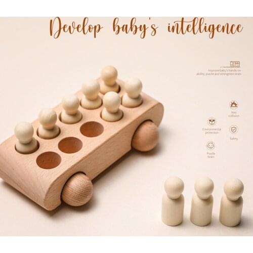 1 Set Wooden Toys Beech Wood Bus Blocks Cartoon Educational Montessori Toys Children Baby Teething Newborn Birthday Gifts