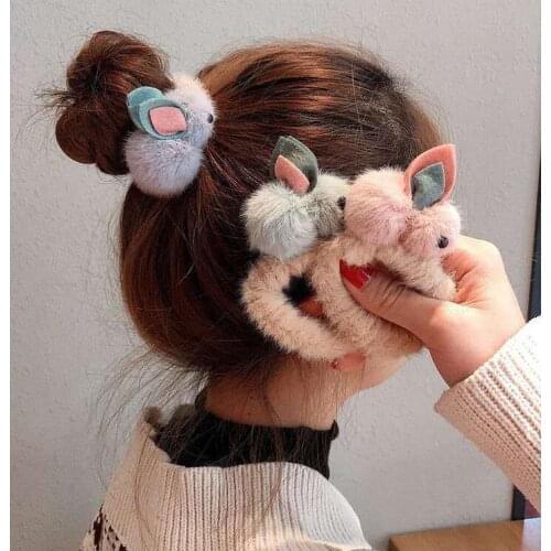 20pcs/lot New Girls Cute Cartoon Plush Rabbit Scrunchie Kids Ponytail Holder Hair Bands Headband Rubber Band Fashion Hair