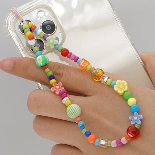 2021 Trendy Mobile Phone Chain For Women Bohemia Creative Short Beach Beaded Phone Case Hanging Cord Anti-Lost Lanyard Jewelry