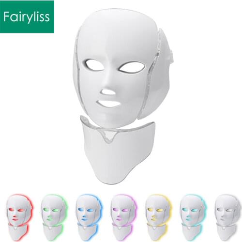 7 Colors Photon Electric LED Facial Mask with Neck Skin Tightening Machine Anti Acne Wrinkle Beauty Treatment Salon Home Use