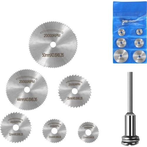 7pc Mini Metal Circular Saw Disc Wheel Blades Shank High Speed Steel Saw Blades with Mandrels Drill Warehouse Rotary Wood Cutout