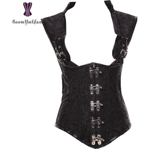 911# Wholesale Intimated women body shaperwear vest shoulder straps steel boned steampunk corset with g string