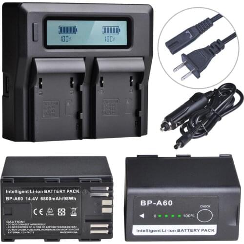 Batmax BP-A60 BP A60 6800mAh Battery +LCD Fast Dual Charger for CANON CA-CP200L EOS C200，C200 PL，C200B，C300 Mark II