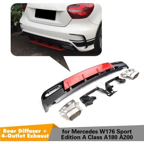A Class Carbon Fiber Car Rear Diffuser Lip Spoiler With Exhaust For Mercedes Benz W176 Hatchback 4 Door 13-18 A180 A200