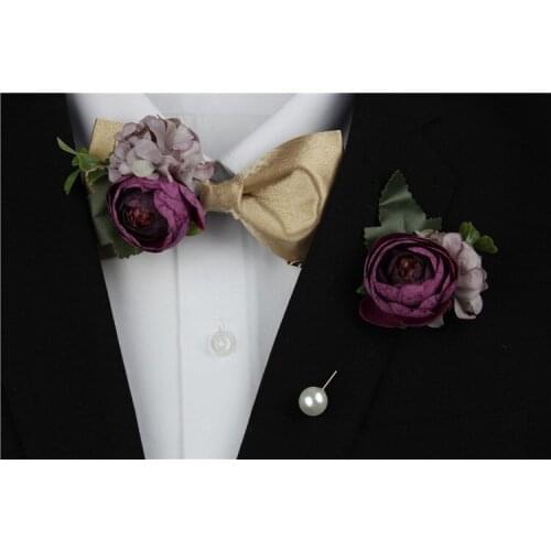 Free Shipping New fashion casual male mens man Original high-quality Flower Brooch corsage suits bow tie set wedding decoration