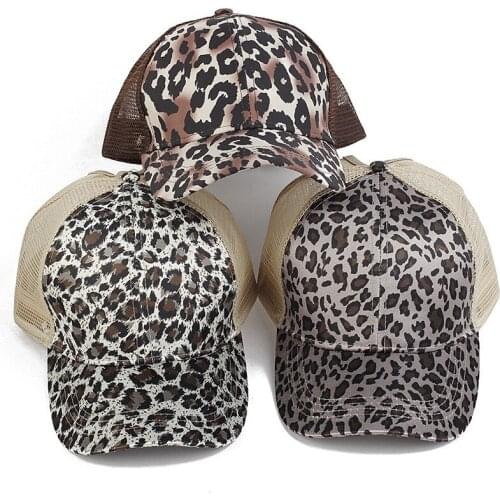 Women Summer Mesh Back Ponytail Messy Baseball Cap Vintage Leopard Tiger Stripes Printed Adjustable Trucker Hat