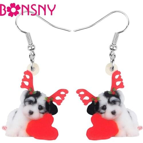 Bonsny Acrylic Christmas Antlers Border collie Dog Earrings Drop Dangle Animal Jewelry For Women Girl Teen Charm Decoration Gift