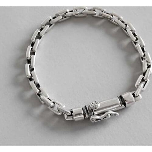 S925 Sterling Silver Box Chain Link Bracelets Women Girls Fine Jewelry Vintage Silver dragon Lock Clasp Box Chain Bracelet