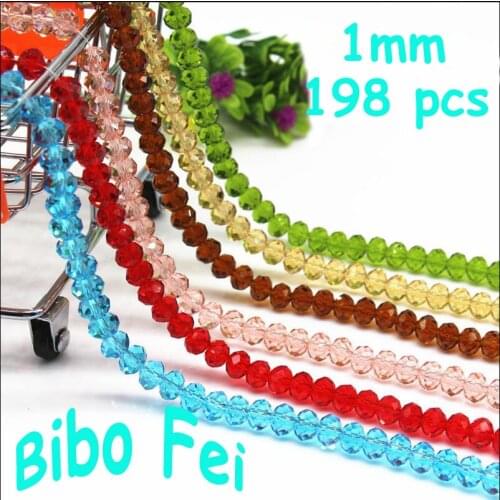 Free shipping multi color 1mm 198PCS Bicone crystal beads Cut Faceted Round Glass Beads,bracelet necklace Jewelry Making DIY