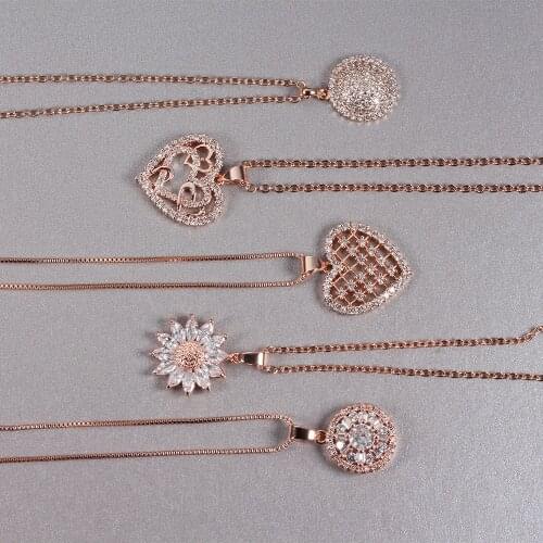 Rose Gold Color Necklaces For Women Fashion Ladies Chain Pendants Necklaces Jewelry Wedding Birthday Party Gift For Girlfriends