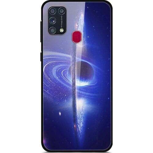 For Samsung Galaxy M31 Phone Case Tempered Glass Case Back Cover Star Sky Pattern