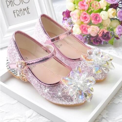 Children Princess Leather Shoes Girls Rhinestone Candy Color Hight Heels Slip on Party Dance Shoes For Baby Girls Kids