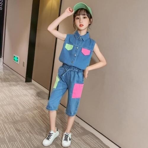 Kids Summer Clothes Set for Girls Denim Shirt And Pants 2pcs Children Outfits 2021 New Girls Clothing Tracksuit 6 8 10 12 Years