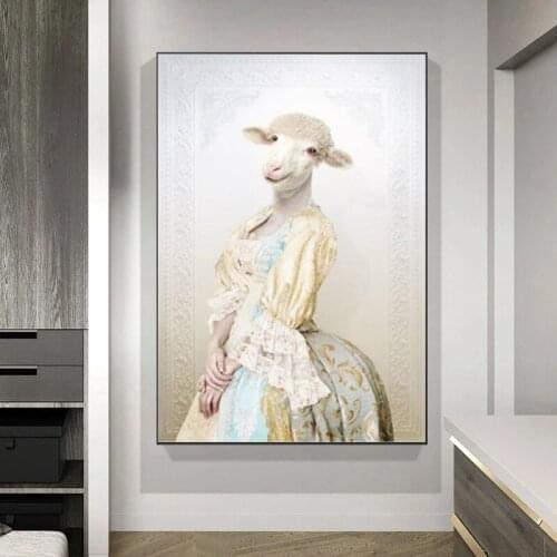 Elegant Goat Sister Portrait Animal Canvas Paintings on The Wall Art Posters Prints Wall Pictures for Living Room Home Cuadros