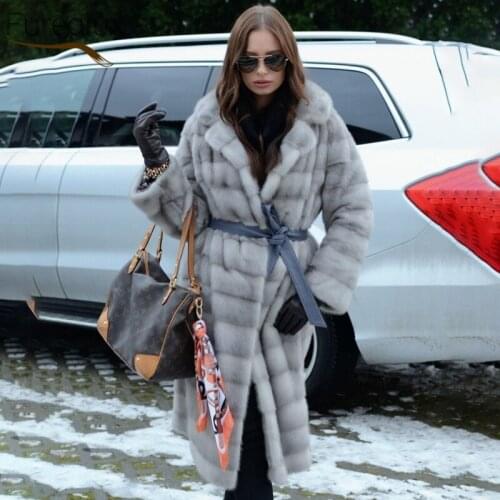FUREALUX 2021 Real Mink Fur Coat Winter Jacket Women Long Warm Vintage Streetwear Female Temperament Clothes chaqueta de mujer