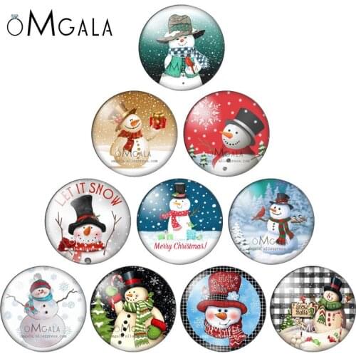 Art Painting Winter Snowman Christmas Pattern 10mm/12mm/18mm/20mm/25mm Round photo glass cabochon demo flat back Making findings