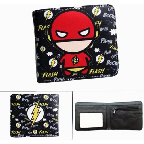 Superhero The Flash Deadpool Bifold PU Wallet Short Photo Card Holder Layers Cartoon Print Boys Girls Coin Zip Pocket Purses