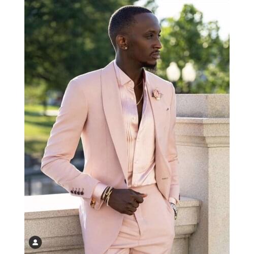 New Arrival Pink Shawl Lapel Wedding Men Suits Tuxedo Costume Homme Terno Masculino Slim Fit Blazer 2 Pieces (Jacket+Pants)