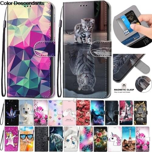 Leather Case For Xiaomi Redmi Note 8 case 3D Wallet Card Holder Stand Book Cover Cat Dog Painted Coque For Redmi Note8 Cases bag