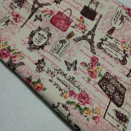 Pretty Eiffel Tower apparel sewing print material Hemp fabrics for patchwork cotton knitting textiles linen fabric 48x145cm