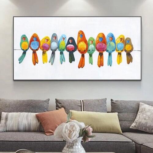 Colourful Animal Birds on Wire Artistic Landscape Canvas Painting Posters and Prints Wall Art Picture for Living Room Home Decor