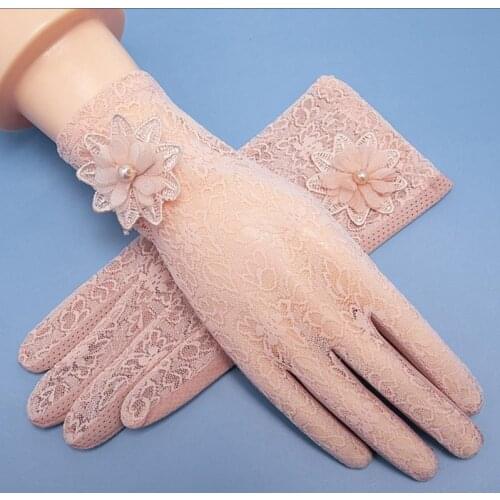 Gloves Cool Lace Gloves Summer Fashion Ice Silk Non-Slip Breathable Flowers Riding and Driving Sunscreen Lace Gloves