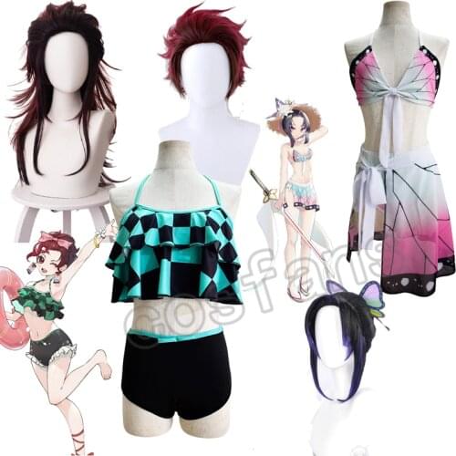 Kochou Shinobu/Tanjirou Swimming Suit Demon Slayer Swimsuit Cos Kimetsu no Yaiba Shinobu Summer Swimwear Bikini Bathing Cosplay
