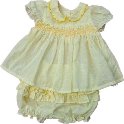 Summer Childrens New-style Cute Vintage Classic Smocking Dress Fine Embroidery Bow Middle-and-long Kids Dresses for Girls