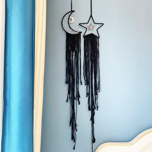Star Moon Macrame Dream Catcher Boho Home Wall Decor Girls Kids Nursery Garden Decoration Outdoor Gifts With Light