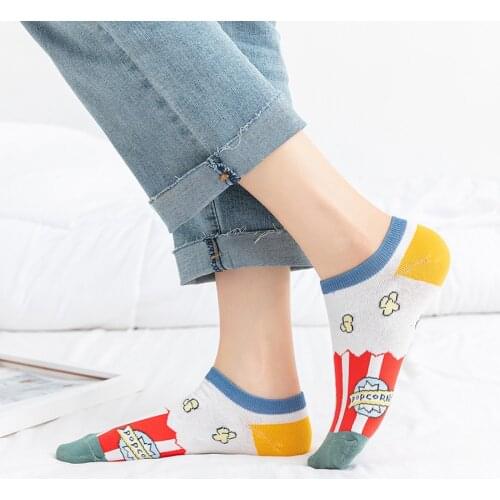 Funny Cute Cartoon Cotton Short Socks for Women Female White Black Yellow Purple Colorful Pattern Ankle Low Cut Style Multi Pack