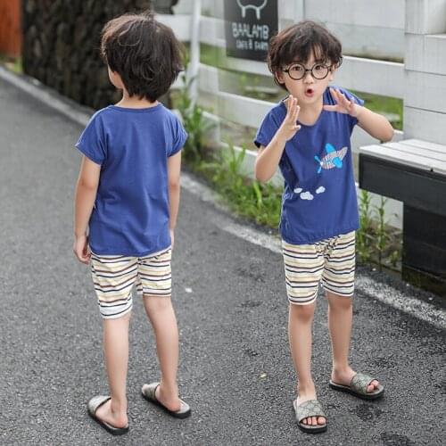 New childrens summer suit 2021 boy suit short-sleeved cover trend childrens clothing set