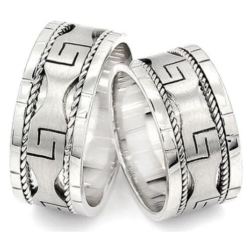 Couple Wedding Ring Sterling Silver 925 Woman And Man Luxury Jewelry Bands Fashion Engagement Anniversary Ancient Greek Model