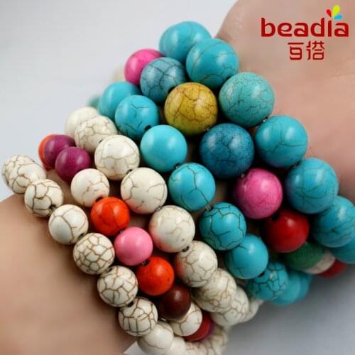 Wholesale 4MM 6MM 8MM Natural Synthesis White and Green Howlite stone Stone Beads For Bracelet Necklace DIY Jewelry Making