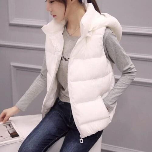 2021 Autumn Winter Womens Down Cotton Vest Coat Girls Wear Casual Zipper Hooded Vest To Keep Warm And Light White