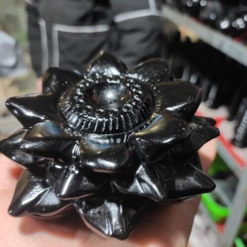 1pcs Black Obsidian Lotus Flower Healing Crystal Ball Stand Office/Home Decor