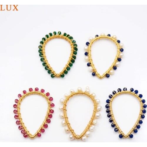 Teardrop handmade wire wrap pendant gold-plated charm paved with multicolor stone for earring necklace jewelry DIY