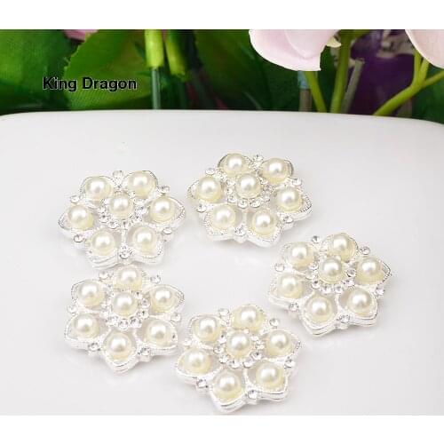 King Dragon Rhinestone Pearl Button For Crafts Flat Back 25MM 10PCS/Lot Silver Color KD586